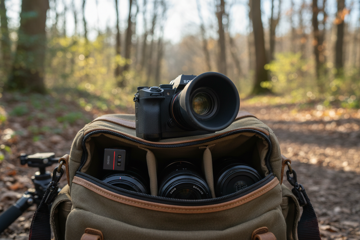 Mirrorless camera with a rubber eyecup attached to the viewfinder