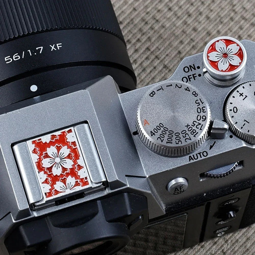 Bundle Metal Hot Shoe Cover Threaded Sticky Shutter button For Fujifilm Nikon