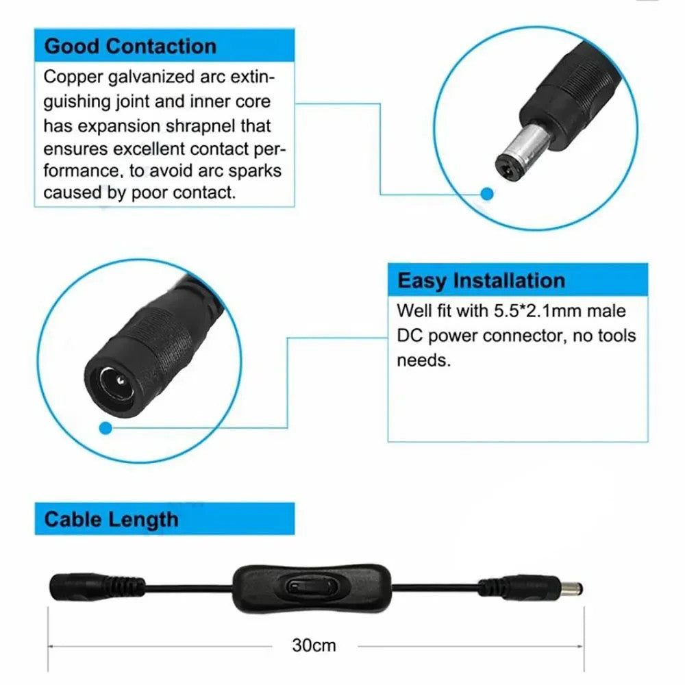 USB DC Male to Female Extension Cable with On Off Switch Toggle Cord LED Lamp