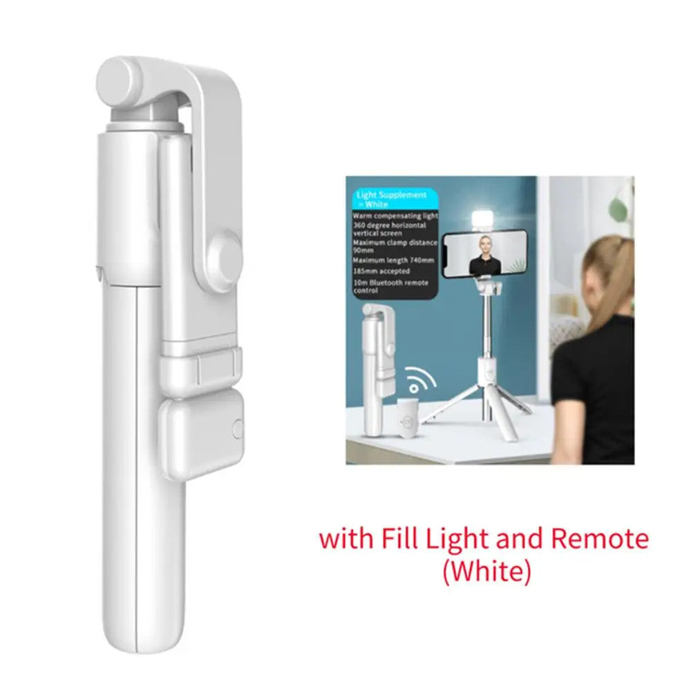 Portable Bluetooth Selfie Stick Tripod with Remote Shutter Light Wireless