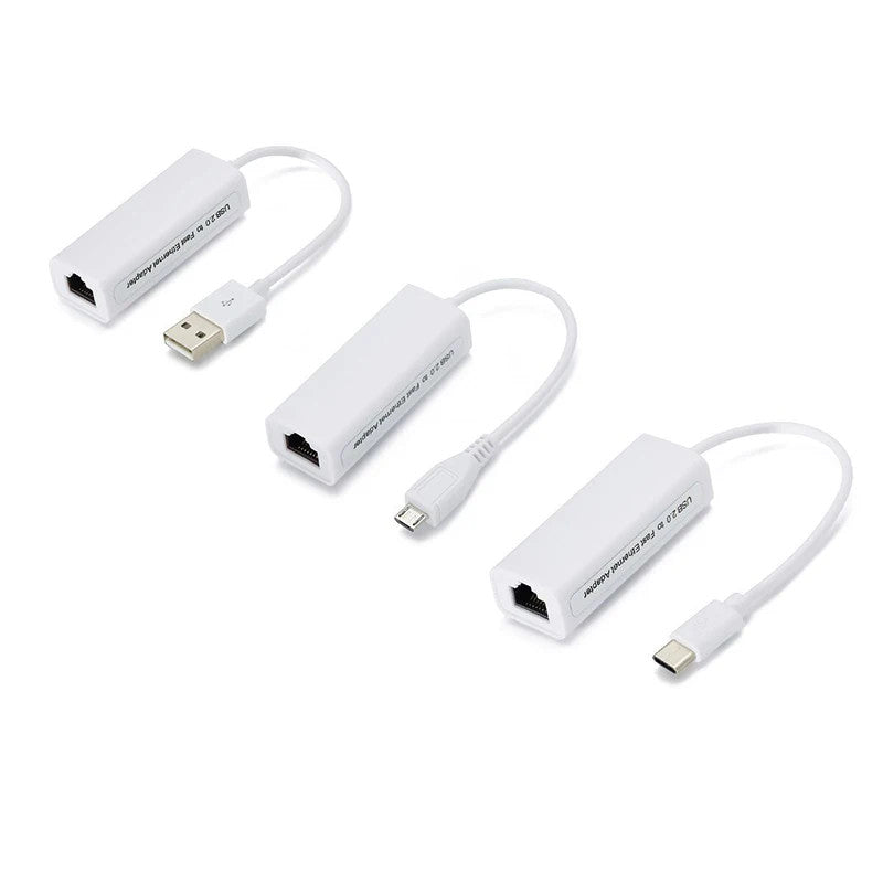 Micro USB to Ethernet Adapter RJ45 LAN 100Mbps Network Cable Cord PC Tablet Hub