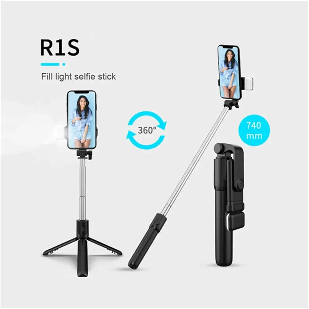 Portable Bluetooth Selfie Stick Tripod with Remote Shutter Light Wireless