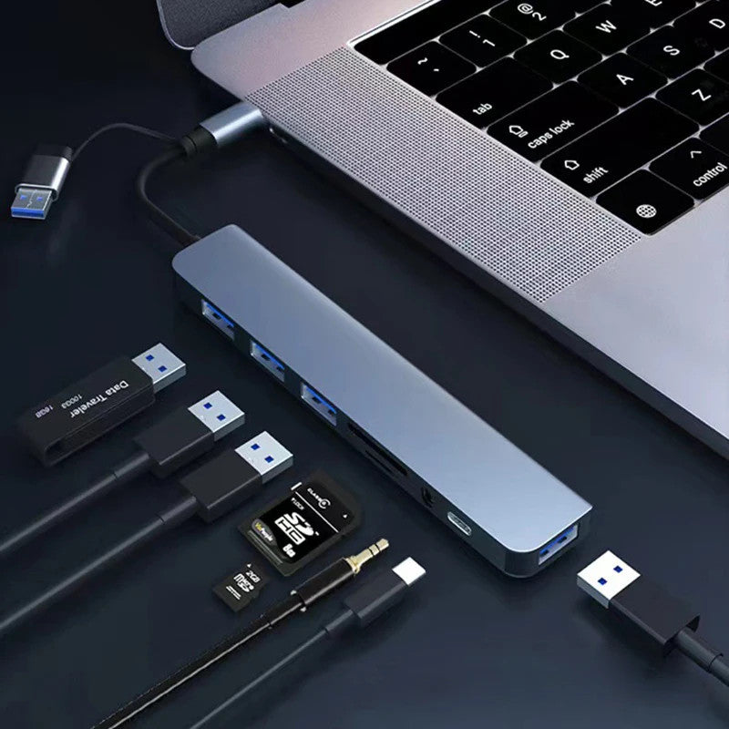8 in 1 Type C USB Hub Docking Station 3.5mm Jack Micro SD Card Reader Converter