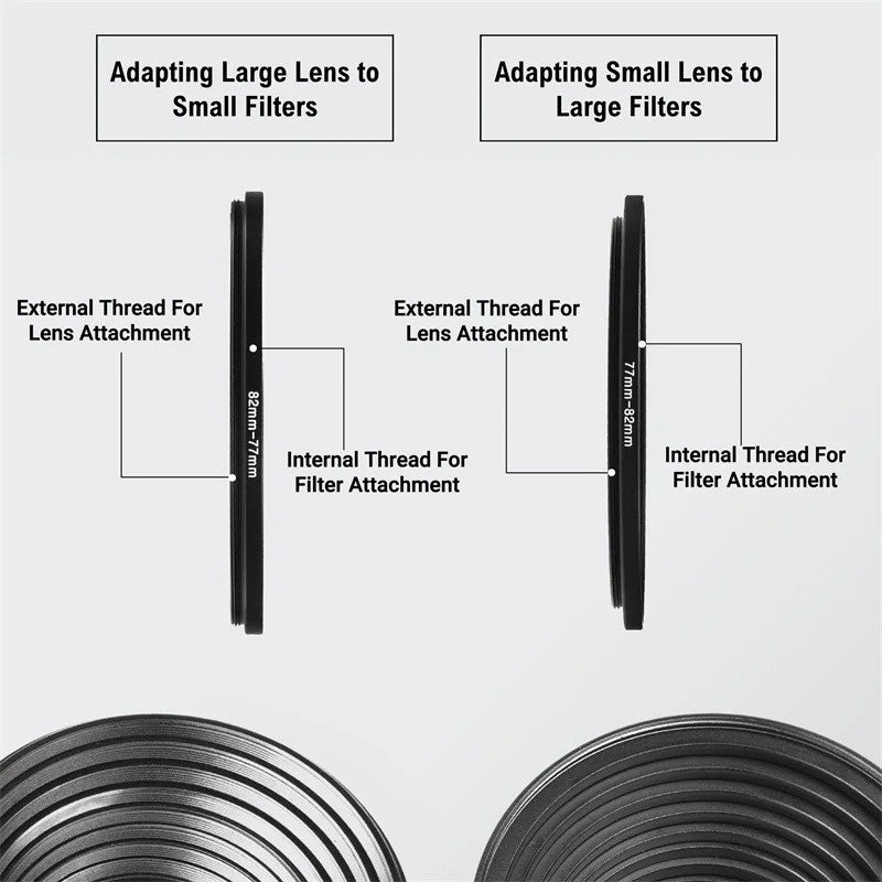 18 Pcs Filter Ring Adapter Set Lens Metal Stepping Rings Step Up Down Lenses