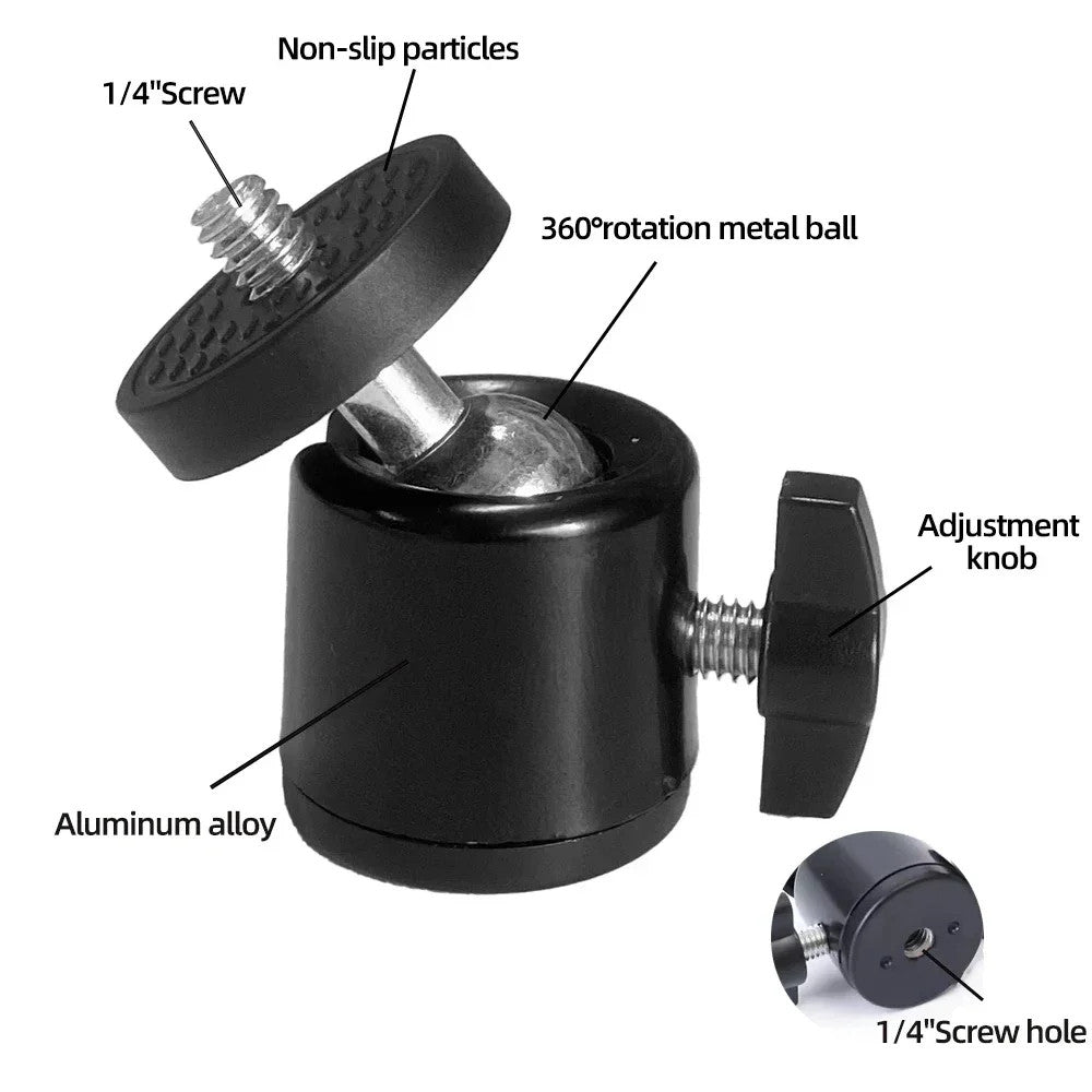Hot Shoe 1/4 Tripod Mount Ball Head Adapter With Lock For DSLR LED Flash