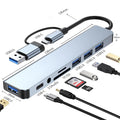 8 in 1 Type C USB Hub Docking Station 3.5mm Jack Micro SD Card Reader Converter