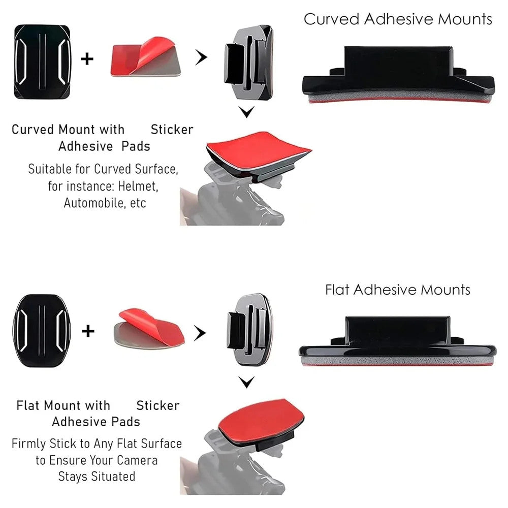 Adhesive Mount Kit Sticky Pads for GoPro Hero 13 12 11 10 9 Flat & Curved Helmet