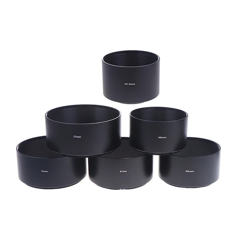 Universal Long Metal Lens Hood 40.5-77mm Camera Sunshade Screw-In Black Shade
