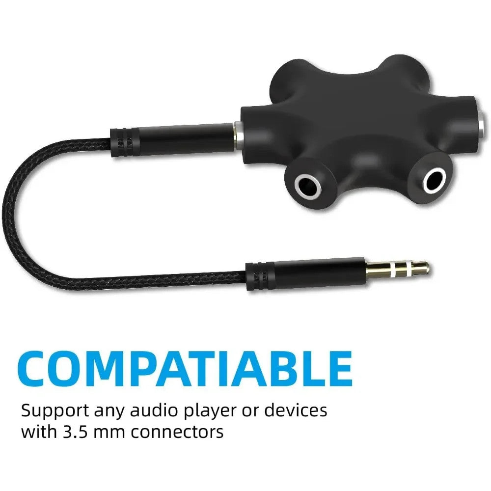 2PCS 5-Way 3.5mm Audio Splitter Adapter Multi Headphone Aux Cable Stereo Cord