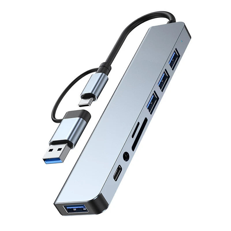 8 in 1 Type C USB Hub Docking Station 3.5mm Jack Micro SD Card Reader Converter