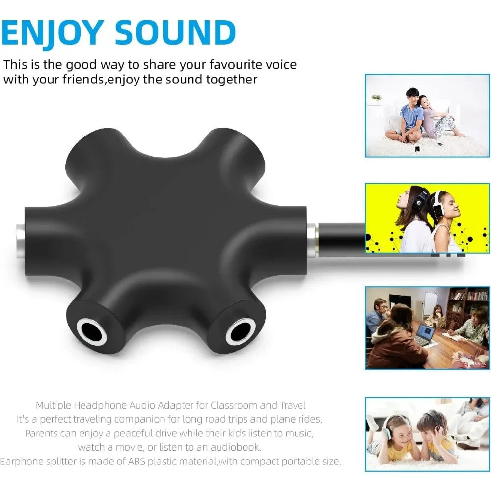 2PCS 5-Way 3.5mm Audio Splitter Adapter Multi Headphone Aux Cable Stereo Cord