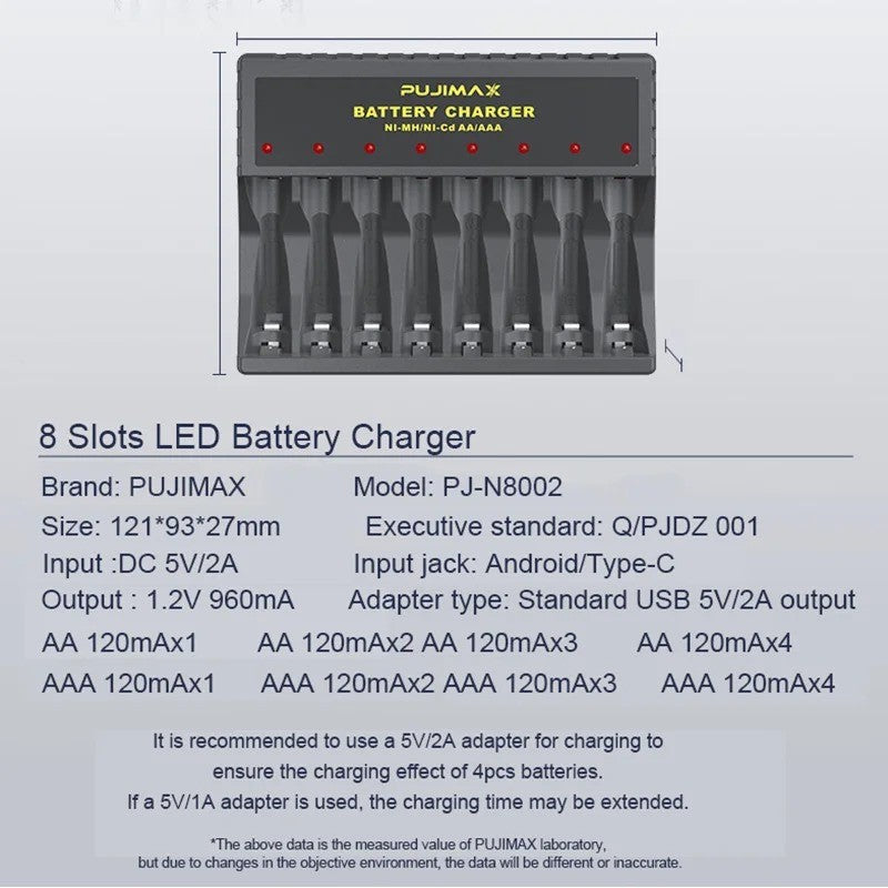 8 Slot Battery Charger For Ni-MH Ni-CD AA AAA Rechargeable Batteries Fast Charge