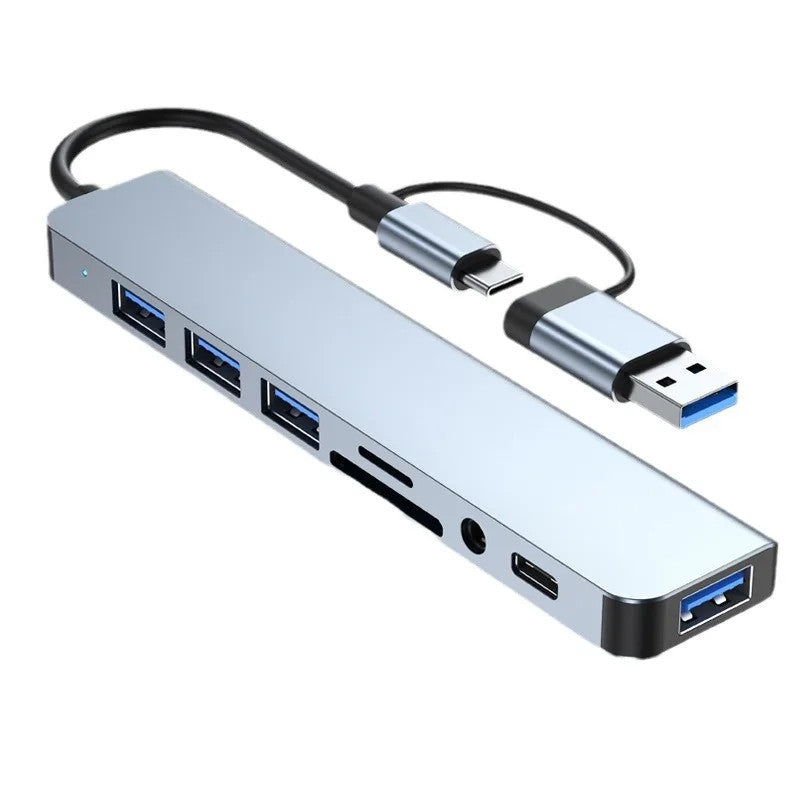 8 in 1 Type C USB Hub Docking Station 3.5mm Jack Micro SD Card Reader Converter