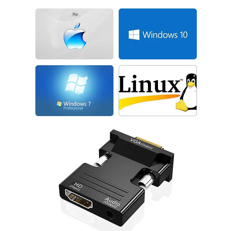 HDMI Female to VGA Male Video Adapter Converter Cable with Audio for PC TV Box