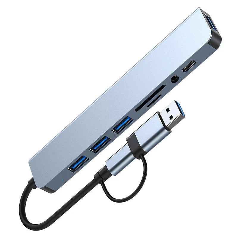 8 in 1 Type C USB Hub Docking Station 3.5mm Jack Micro SD Card Reader Converter