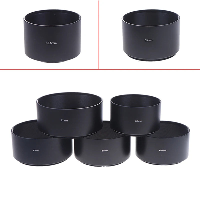 Universal Long Metal Lens Hood 40.5-77mm Camera Sunshade Screw-In Black Shade