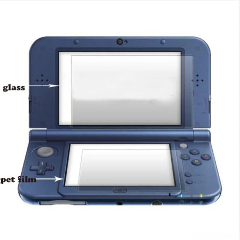 2x Top Glass Bottom PET Screen Protector Film Cover for Nintendo New 3DS XL LL