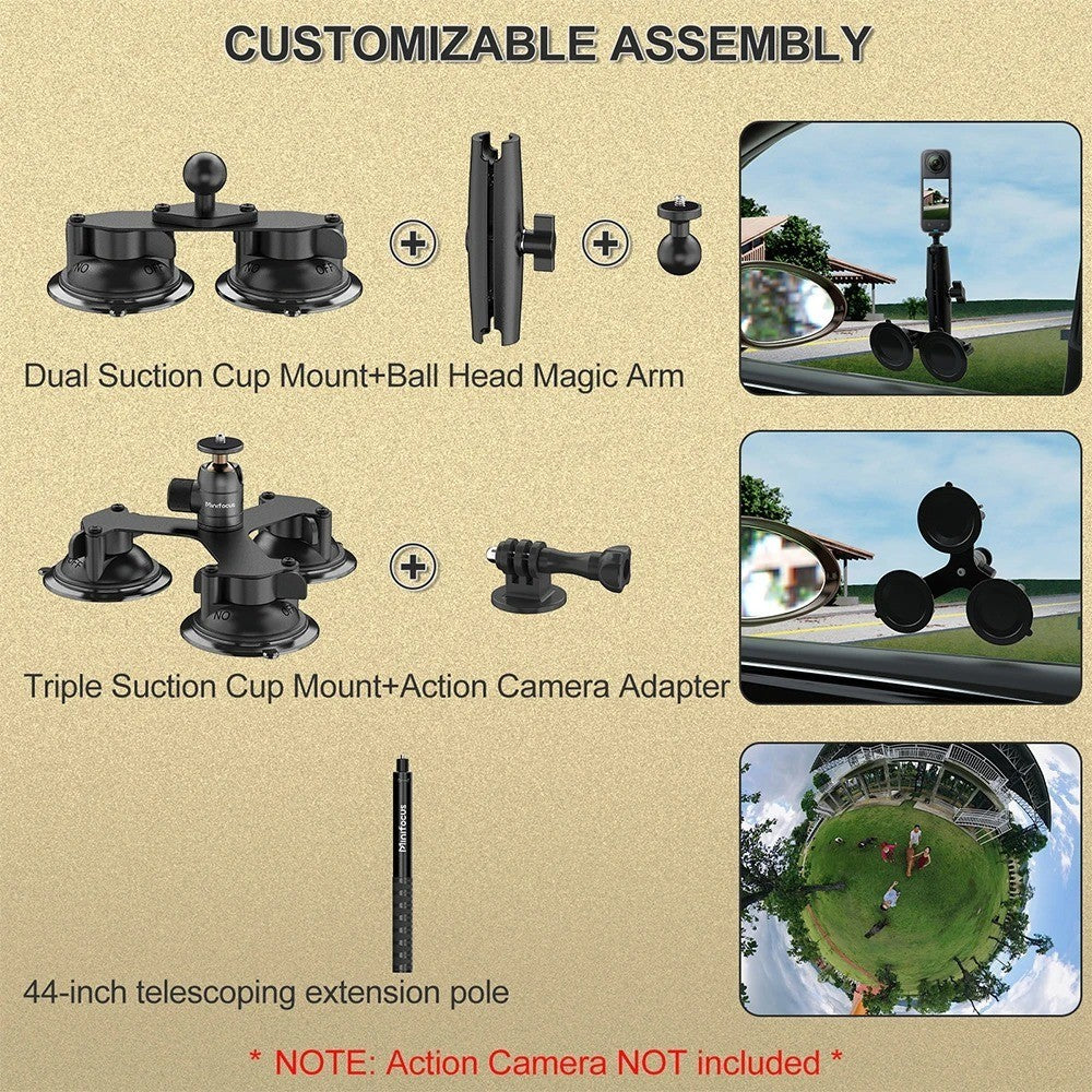 Heavy Duty 360 Camera Suction Cup Car Mount Kit for Insta360 X5 X4 X3 GoPro Hero