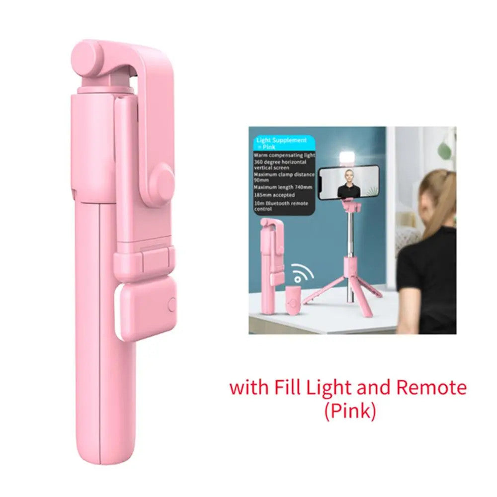 Portable Bluetooth Selfie Stick Tripod with Remote Shutter Light Wireless