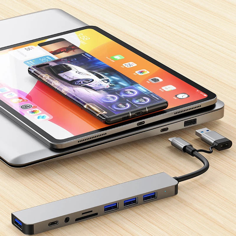 8 in 1 Type C USB Hub Docking Station 3.5mm Jack Micro SD Card Reader Converter