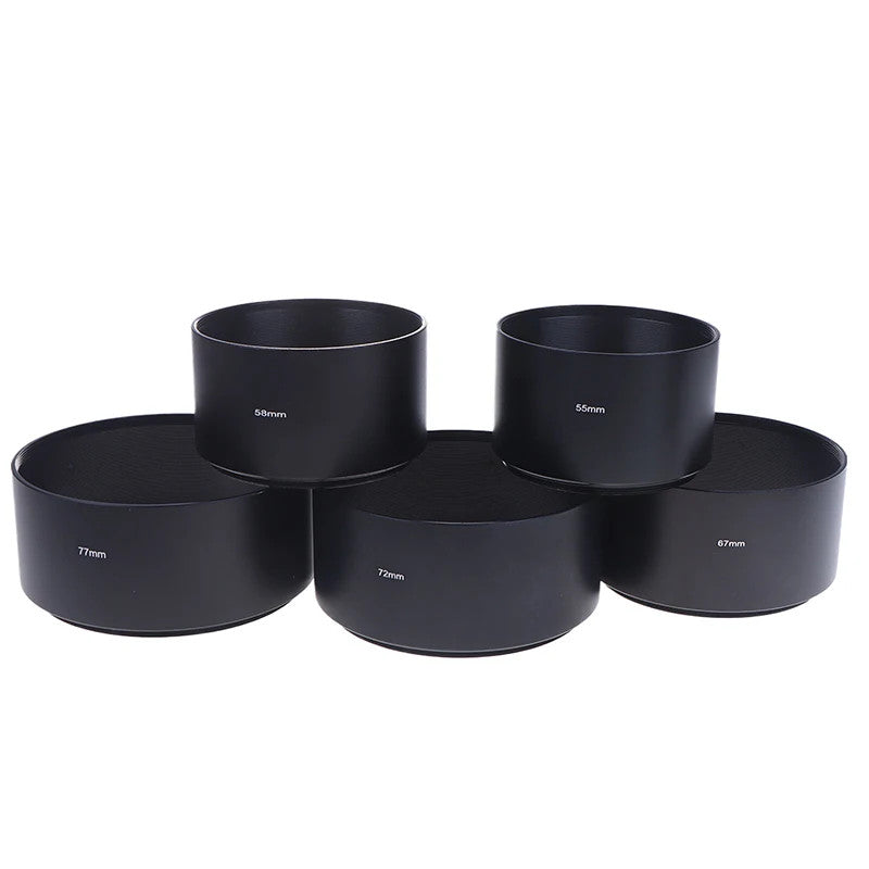 Universal Long Metal Lens Hood 40.5-77mm Camera Sunshade Screw-In Black Shade