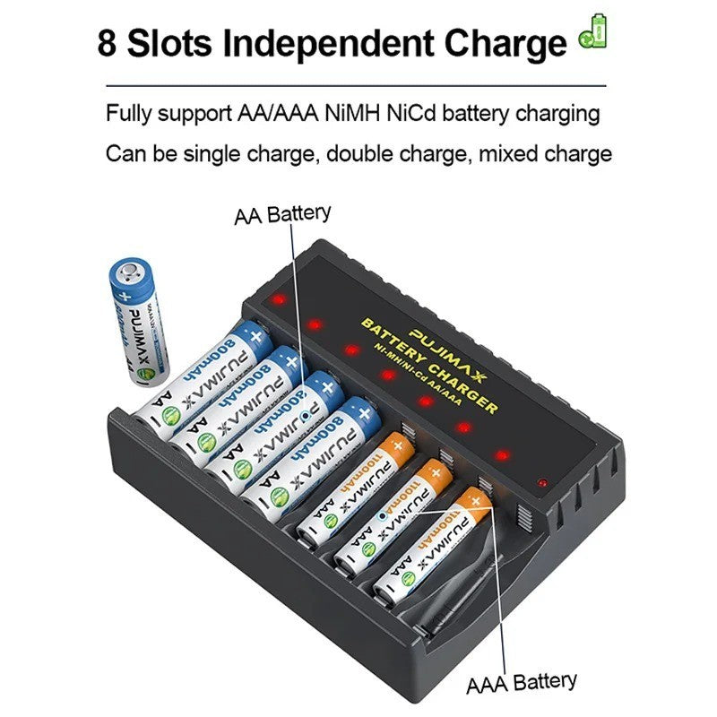 8 Slot Battery Charger For Ni-MH Ni-CD AA AAA Rechargeable Batteries Fast Charge