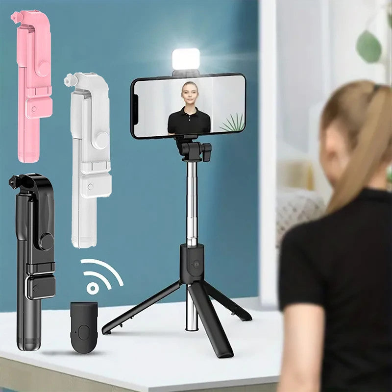 Portable Bluetooth Selfie Stick Tripod with Remote Shutter Light Wireless