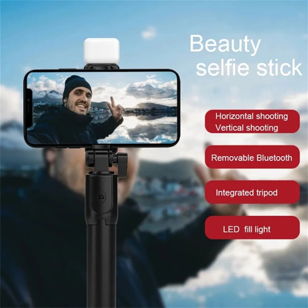 Portable Bluetooth Selfie Stick Tripod with Remote Shutter Light Wireless