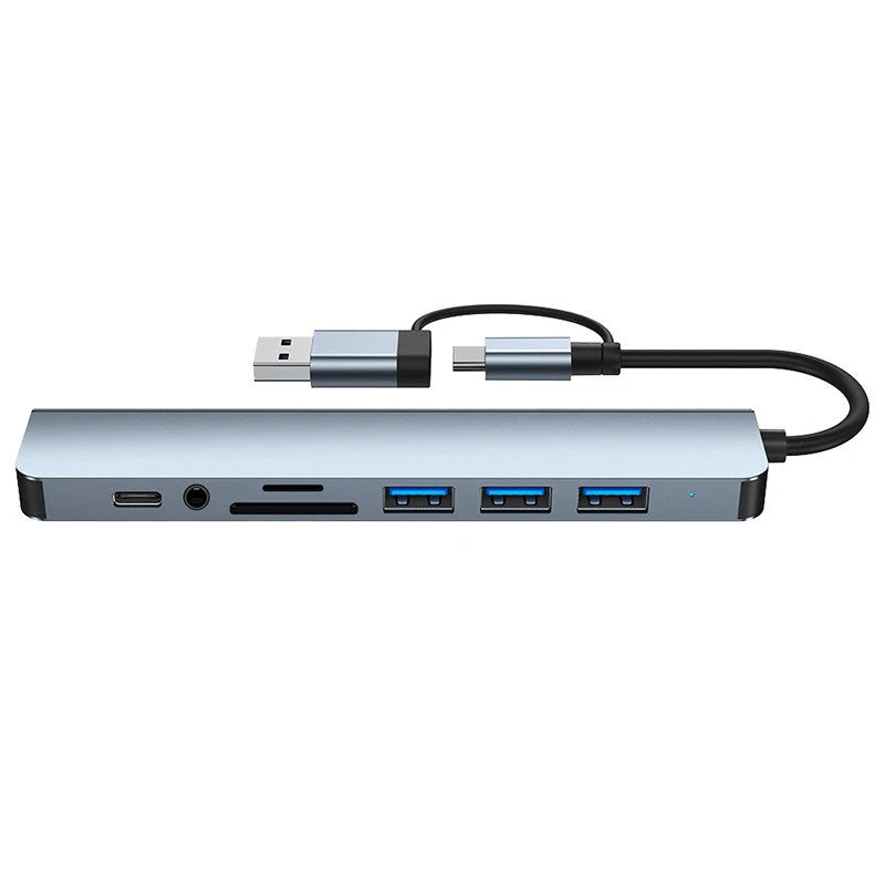 8 in 1 Type C USB Hub Docking Station 3.5mm Jack Micro SD Card Reader Converter