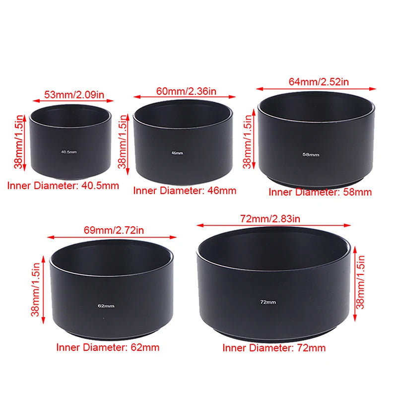 Universal Long Metal Lens Hood 40.5-77mm Camera Sunshade Screw-In Black Shade