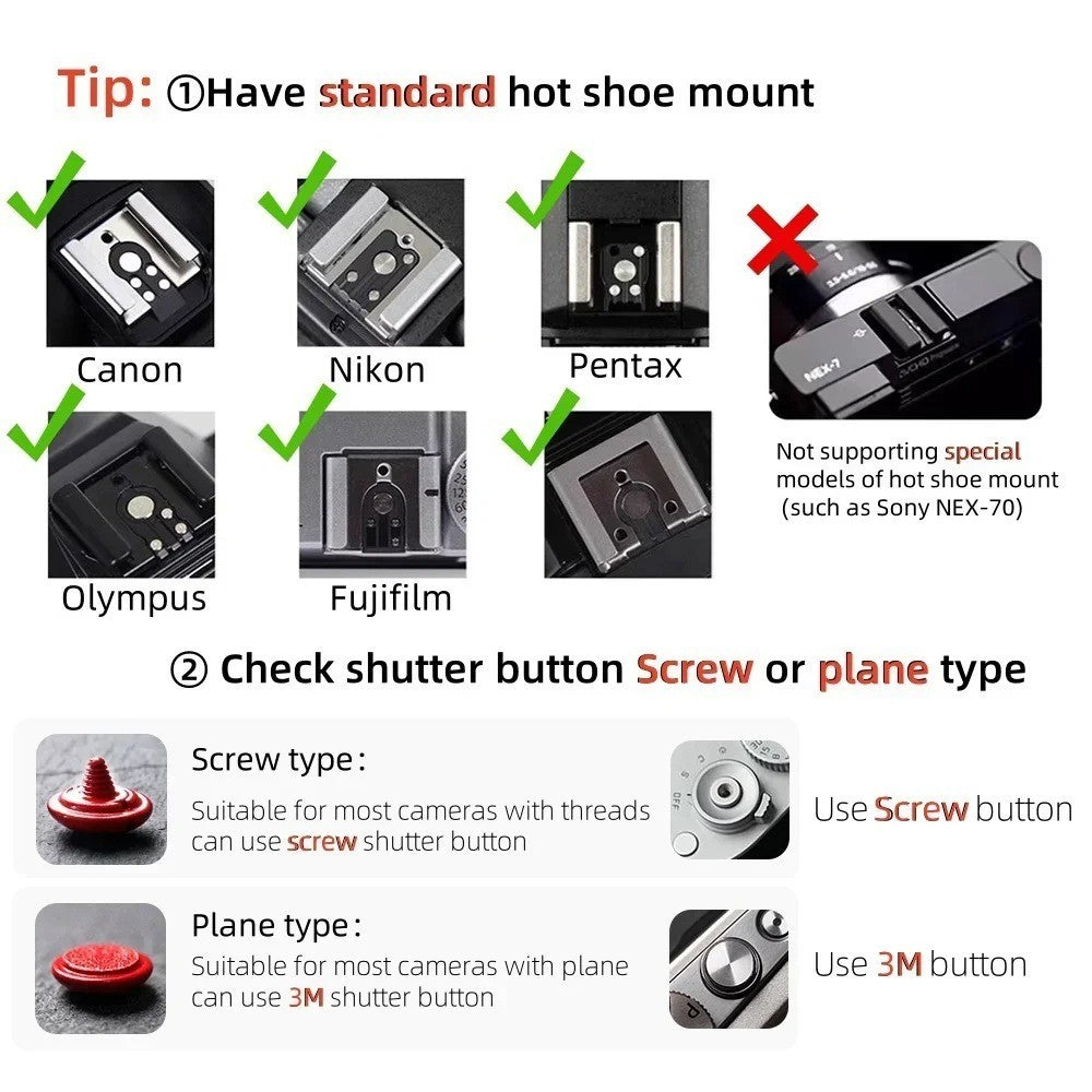 Bundle Metal Hot Shoe Cover Threaded Sticky Shutter button For Fujifilm Nikon