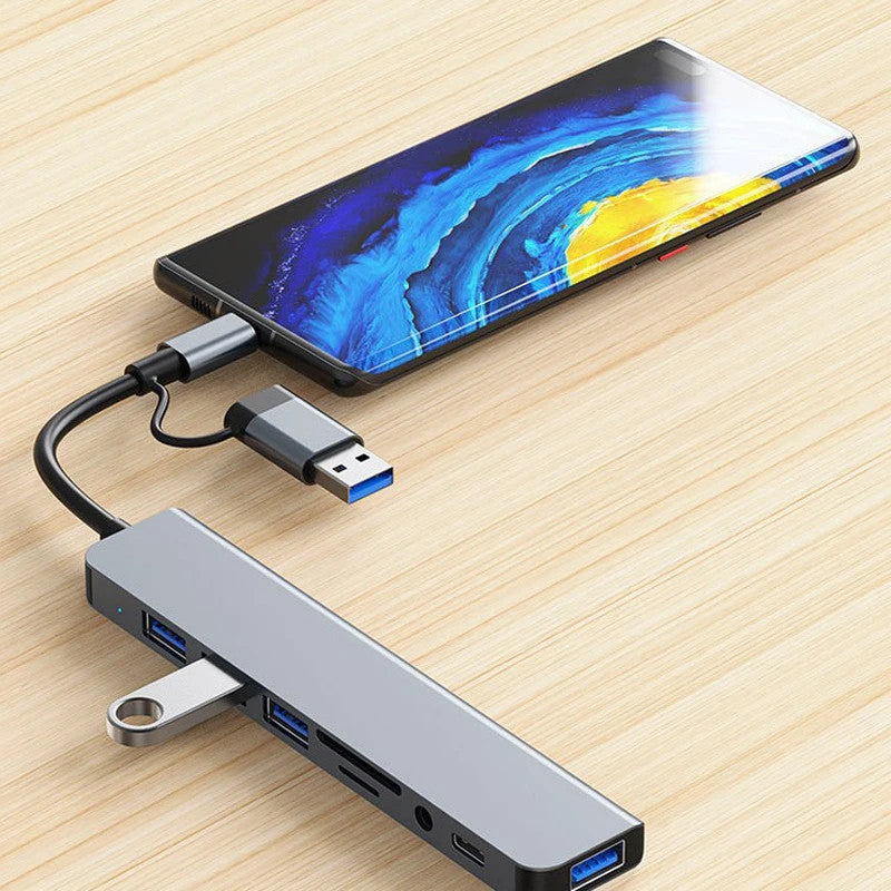 8 in 1 Type C USB Hub Docking Station 3.5mm Jack Micro SD Card Reader Converter