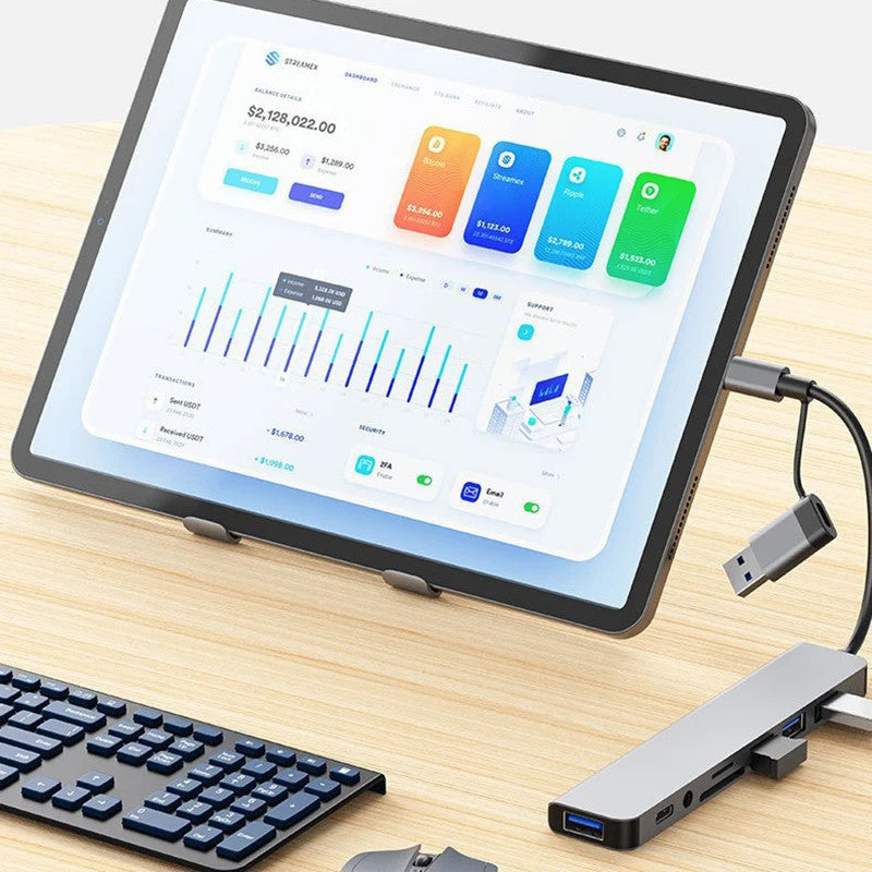 8 in 1 Type C USB Hub Docking Station 3.5mm Jack Micro SD Card Reader Converter