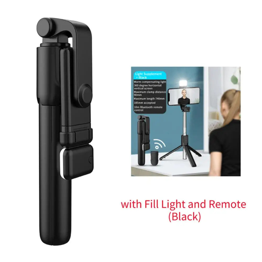 Portable Bluetooth Selfie Stick Tripod with Remote Shutter Light Wireless