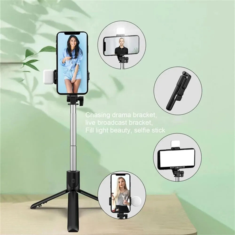 Portable Bluetooth Selfie Stick Tripod with Remote Shutter Light Wireless